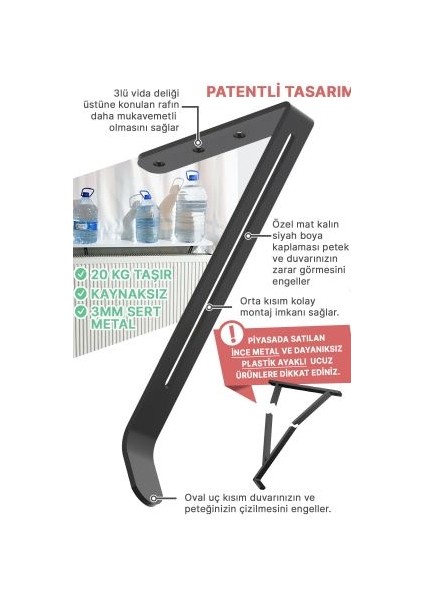 Montajsız Petek Üstü Uçan Raf Dresuar Kalorifer Peteği Rafı Kitaplık 100 x 18 cm Beyaz Oval Kesim