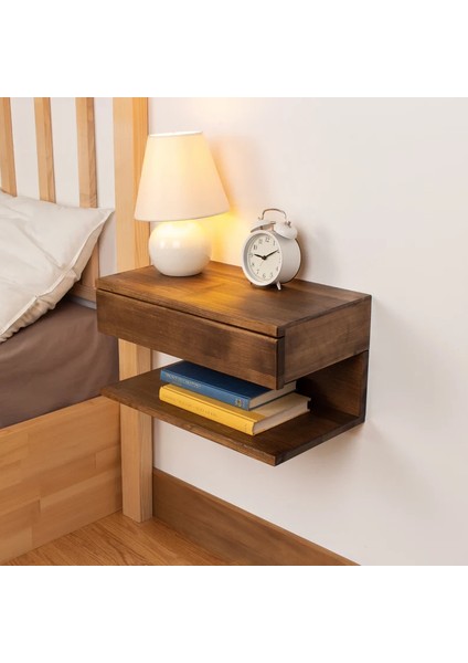 Ahşap Tek Çekmeceli Duvara Monte Kitaplık Komodin