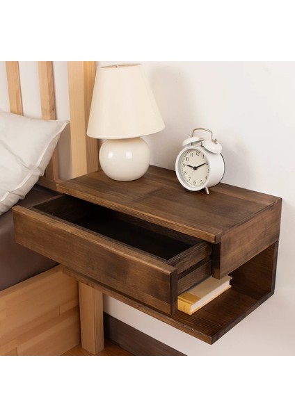 Ahşap Tek Çekmeceli Duvara Monte Kitaplık Komodin fırsatları