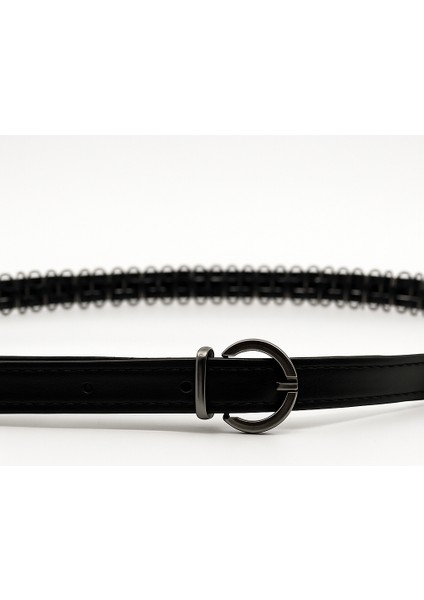 Kadın Suni Deri Zincir Örgü Detaylı Kemer – Metal Halkalı Şık ve Trend Model fiyatları