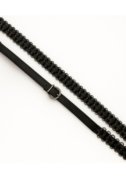 Kadın Suni Deri Zincir Örgü Detaylı Kemer – Metal Halkalı Şık ve Trend Model modelleri