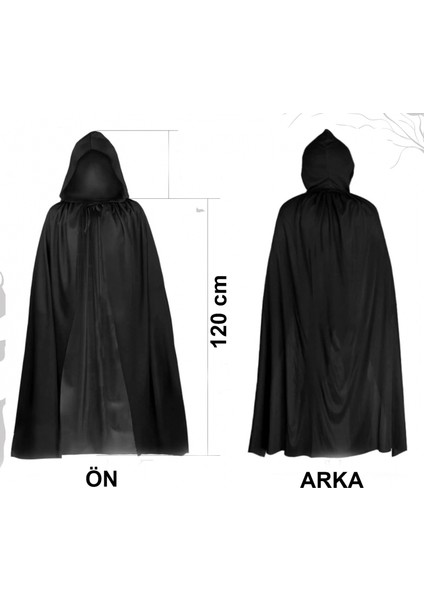 Siyah Uzun Pelerin 120 cm Kapüşonlu – Cosplay ve Parti Kostümü