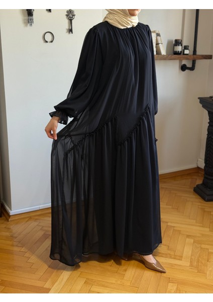 Verev Büzgülü Şifon Elbise 1006