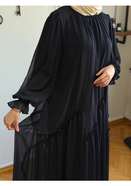 Verev Büzgülü Şifon Elbise 1006 fiyatları