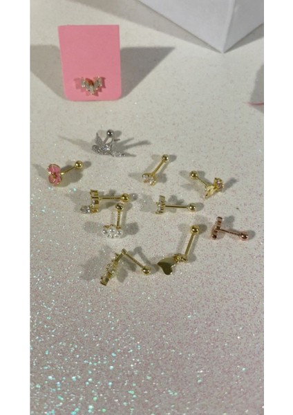 Baget Taşlı Kalp Piercing