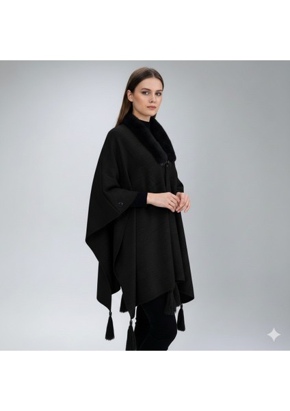 Akmoda Kalın Kışlık Triko Uzun Panço