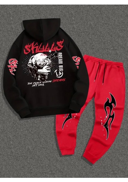 Büyük Beden Özel Tasarım Kapüşonlu Dream Bıg Sırt Baskılı Hip Hop Kışlık Erkek Eşofman Takımı