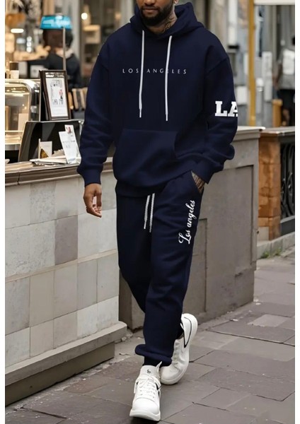 Punıx Büyük Beden Yüksek Kalite Los Angeles Baskılı Kışlık Kalın Tarz Erkek Eşofman Takımı