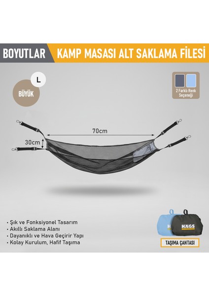 Masa Altı Saklama Filesi, Kamp Masası Altı Malzeme Eşya Depolama, Kese Hurç File - L-70X30 cm - Mavi fiyatları