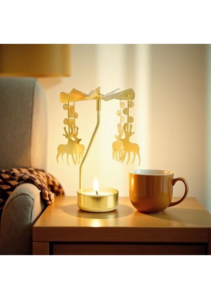 Altın Renk Dönme Efektli Geyik Figürlü Mumluk – Isıyla Dönen Dekoratif Tealight Mumluk fiyatları