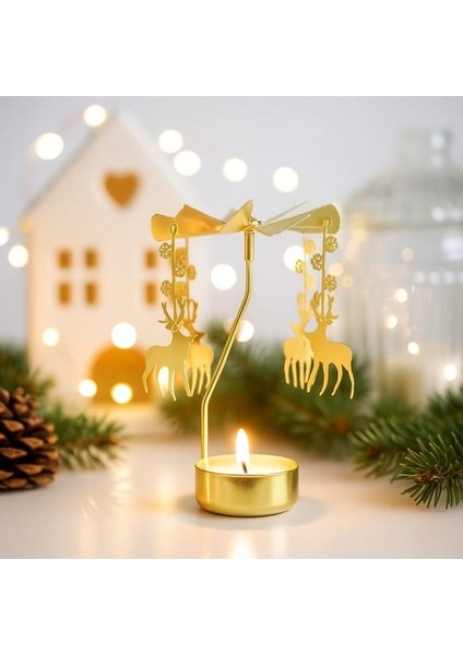 Altın Renk Dönme Efektli Geyik Figürlü Mumluk – Isıyla Dönen Dekoratif Tealight Mumluk modelleri