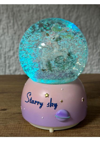 Unicorn Temalı Işıklı Müzikli Kar Püskürtmeli Orta Boy Pilli Kar Küresi fiyatları