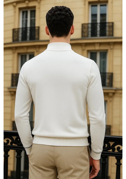 Erkek Trend Fermuarlı Beyaz Uzun Kollu Polo Yaka Tişört indirimleri