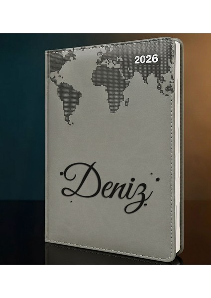 Kişiye Özel Isimli Termo Sert Kapak 2026 Gri Ajanda -3, Öğretmenler Günü Hediyesi, Yeni Iş Hediyesi