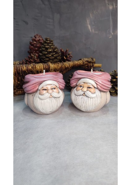 Neşeli Noel Baba 2 ' Li Mumluk Seti ( Vanilyalı Inci Tozu Mum ve Fitil Hediyeli )