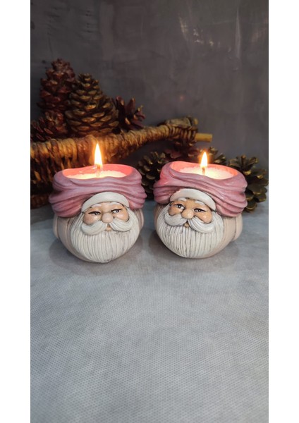 Neşeli Noel Baba 2 ' Li Mumluk Seti ( Vanilyalı Inci Tozu Mum ve Fitil Hediyeli ) fiyatları