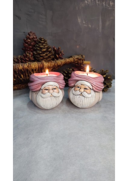 Neşeli Noel Baba 2 ' Li Mumluk Seti ( Vanilyalı Inci Tozu Mum ve Fitil Hediyeli ) indirimleri