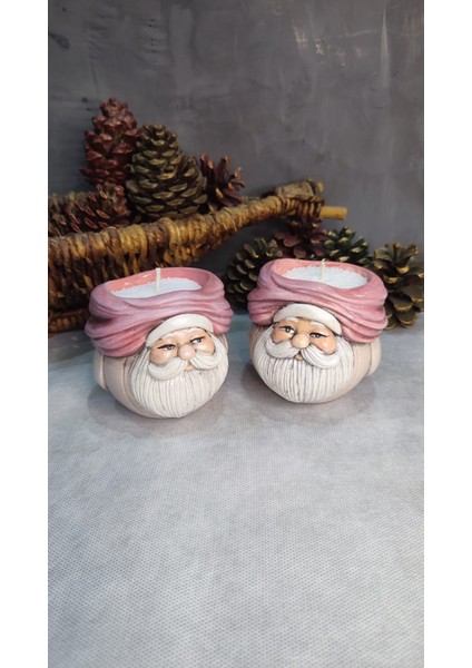 Neşeli Noel Baba 2 ' Li Mumluk Seti ( Vanilyalı Inci Tozu Mum ve Fitil Hediyeli )