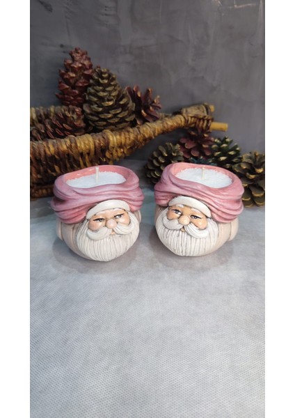 Neşeli Noel Baba 2 ' Li Mumluk Seti ( Vanilyalı Inci Tozu Mum ve Fitil Hediyeli )