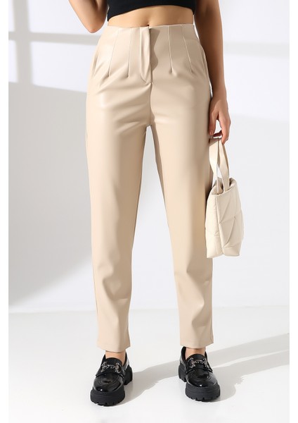 Deri Pantolon Paça Pens Detaylı