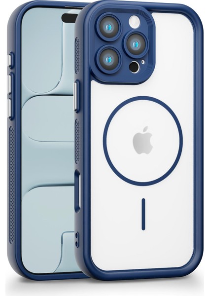 iPhone 16 Pro Uyumlu Kamera Korumalı Magsafe Wireless Şarj Özellikli Mat Silikon Lacivert Renkli Silikon Telefon Kılıfı