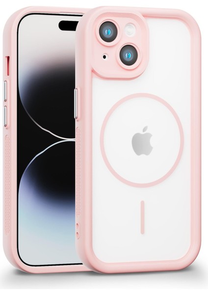 iPhone 13 Uyumlu Kamera Korumalı Magsafe Wireless Şarj Özellikli Mat Silikon Pembe Renkli Silikon Telefon Kılıfı