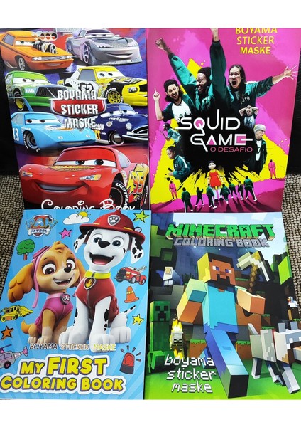 4 Adet Stickerli Boyama Kitabı (Minecraft/arabalar/squid Game/paw Patrol Figürlü)