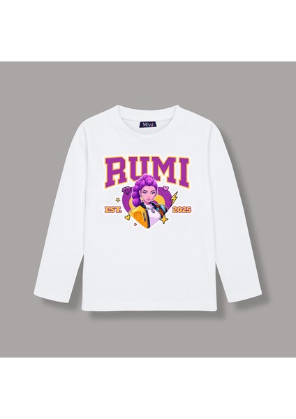 Kpop Demon Hunters Huntrix Rumi Uzun Kollu Baskılı Kız Çocuk Tişört (4-13 Yaş)