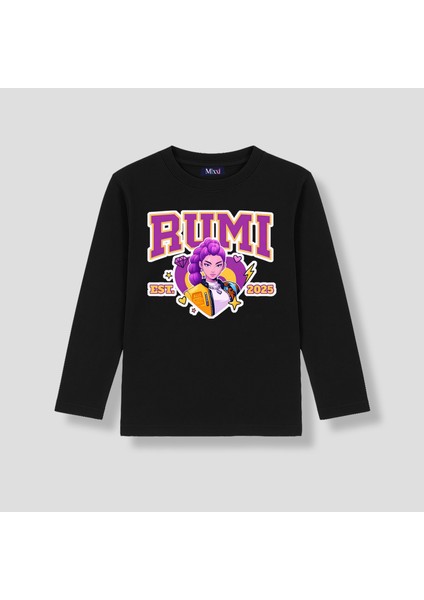 Kpop Demon Hunters Huntrix Rumi Uzun Kollu Baskılı Kız Çocuk Tişört (4-13 Yaş)