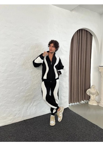 Erkek Premium Parçalı Eşofman Takım - Dik Yaka Fermuarlı Sweatshirt, - Siyah fiyatları