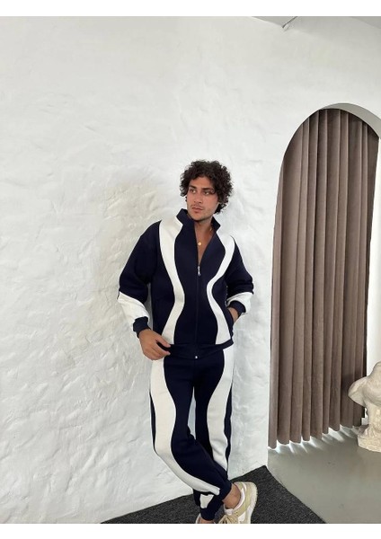 Erkek Premium Parçalı Eşofman Takım - Dik Yaka Fermuarlı Sweatshirt, - Siyah fırsatları