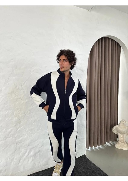 Erkek Premium Parçalı Eşofman Takım - Dik Yaka Fermuarlı Sweatshirt, - Siyah