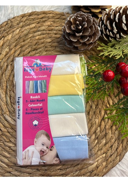 5'li Çok Renkli Ağız Silme Mendili %100 Pamuklu
