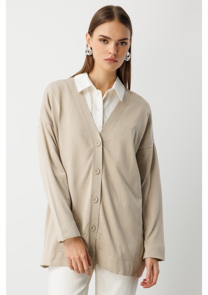 Ekstra Oversize Düşük Kol Basic Bej Rengi Ince Triko Hırka fiyatları