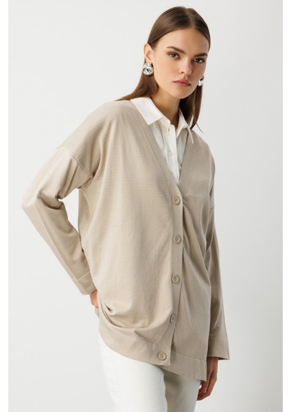 Ekstra Oversize Düşük Kol Basic Bej Rengi Ince Triko Hırka modelleri