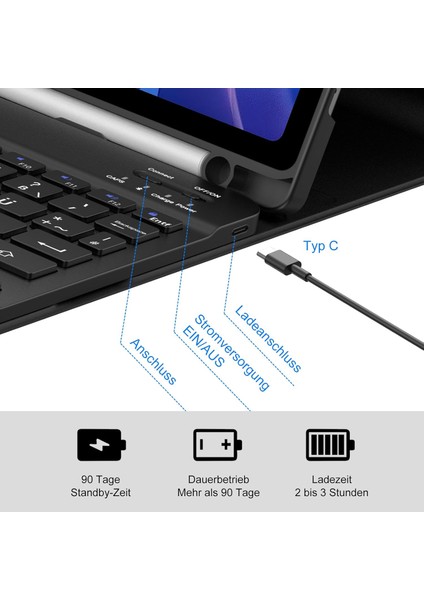 Xiaomi Redmi Pad 2 Uyumlu Tablet Klavyeli Kılıf Kablosuz Bluetooth Akıllı Kalem Bölmeli Tükçe Q Klavyeli Tablet Kılıfı