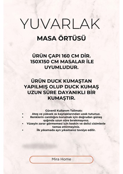 Yuvarlak Gül Desenli Duck Kumaş Masa Örtüsü 150X150 cm indirimleri