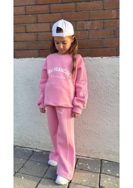 Kız Çocuk Baskılı Bol Paça Şardonlu Alt Üst Takım Pembe - 5-6 Yaş modelleri