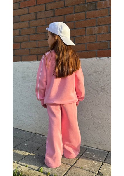 Kız Çocuk Baskılı Bol Paça Şardonlu Alt Üst Takım Pembe - 5-6 Yaş fırsatları