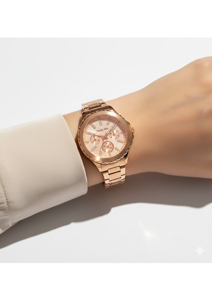 Kadın Kol Saati Altın Renk, Taşlı Kadran - Şık Metal Kordon, 2 Yıl Garantili modelleri