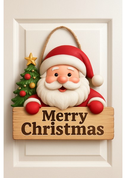 20-25CM Yılbaşı Temalı Kapı Süsü Ahşap Yılbaşı Süsü