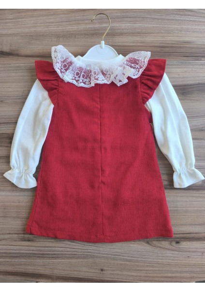 Laura Baby Kırmızı Kadife Geyik Desenli Özel Gün/yılbaşı Kız Çocuk Elbisesi