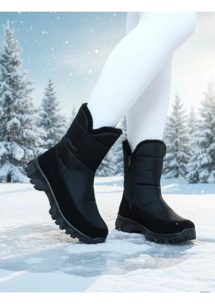 Dayanıklı Kaymaz Taban Su Geçirmez Ortopedik Esnek Fermuarlı Kadın Günlük Kar Botu