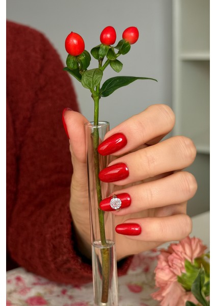 10'lu Bordo Kısa Oval TT0913 Tekrar Kullanılabilir El Yapımı Protez Takma Tırnak - Bordo-S