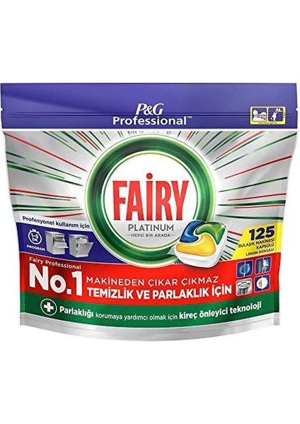Fairy Proffesional Platinum Limon Kokulu Bulaşık Makinesi Deterjanı Kapsül 125 Yıkama fiyatları