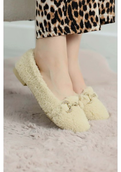 Kadın Gold Tokalı Kışlık Babet Ev ve Dış Mekan Ayakkabısı - Beyaz - 40 fiyatları