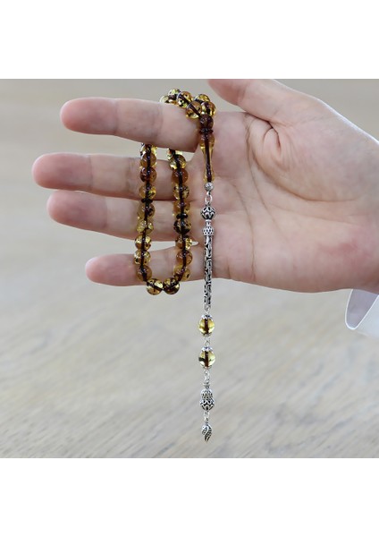 925 Ayar Gümüş Kral Püsküllü Küre Kesim Hafif Fosilli Ihlamur Sarı Doğal Damla Kehribar Tesbih modelleri