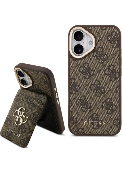 iPhone 17 Uyumlu Kılıf Guess Lisanslı M-Safeli 4g Metal Büyük Logolu Kartlıklı Kapak Kahverengi