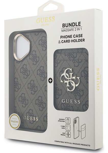 iPhone 17 Uyumlu Kılıf Guess Lisanslı M-Safeli 4g Metal Büyük Logolu Kartlıklı Kapak Kahverengi indirimleri