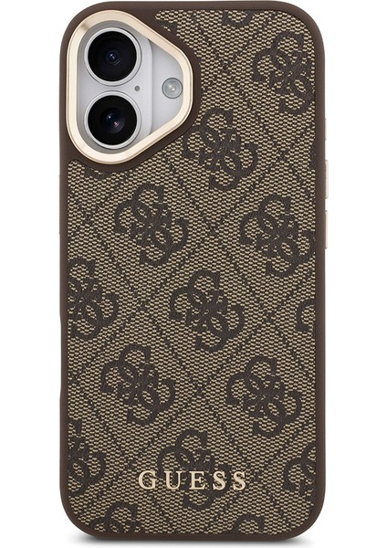 iPhone 17 Uyumlu Kılıf Guess Lisanslı M-Safeli 4g Metal Büyük Logolu Kartlıklı Kapak Kahverengi